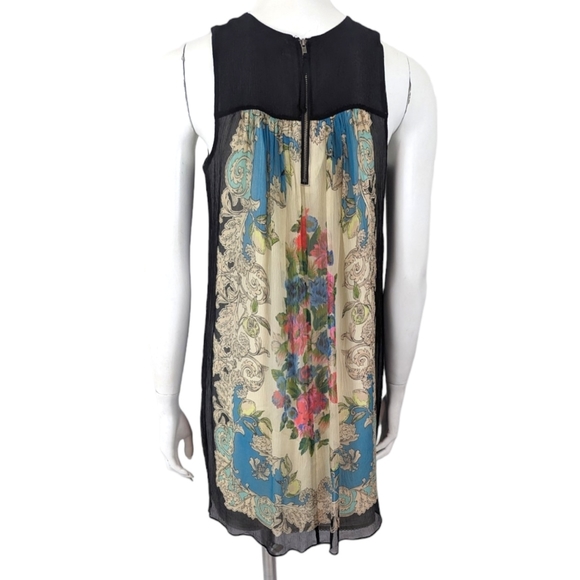 Anthropologie Moulinette Soeurs Silk Trapeze Swing Dress Womens 2 Floral Black - Picture 6 of 16
